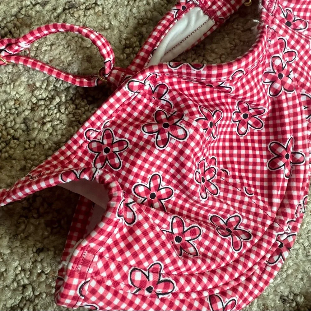 Frankie’s Bikinis for PINK Buttercup Bikini Top Ladybug Lane Red Gingham Sz S